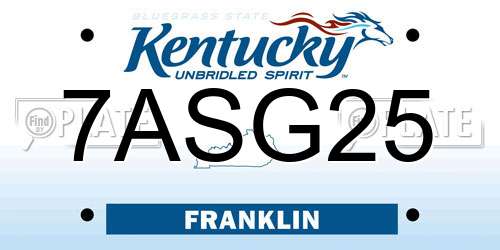 7ASG25 Kentucky License Plate