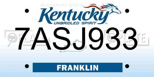 7ASJ933 Kentucky License Plate