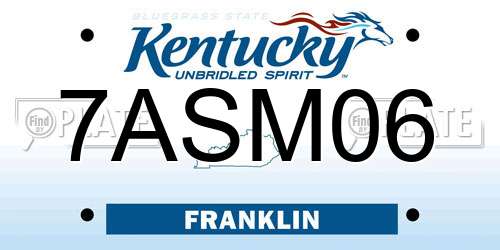 7ASM06 Kentucky License Plate