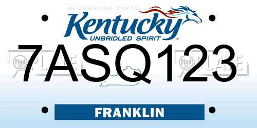 7ASQ123 Kentucky License Plate