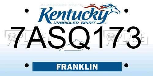 7ASQ173 Kentucky License Plate