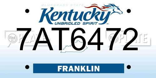 7AT6472 Kentucky License Plate