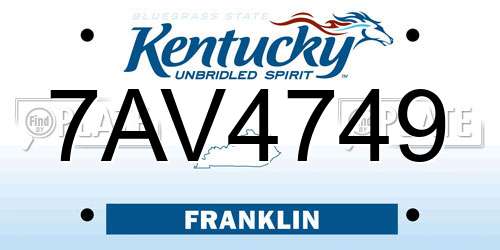7AV4749 Kentucky License Plate