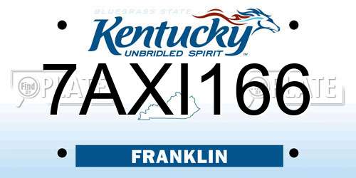 7AXI166 Kentucky License Plate