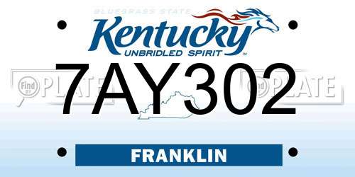 7AY302 Kentucky License Plate