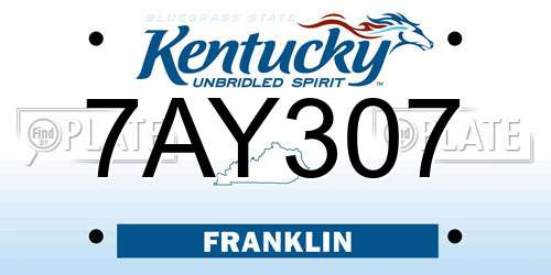 7AY307 Kentucky License Plate