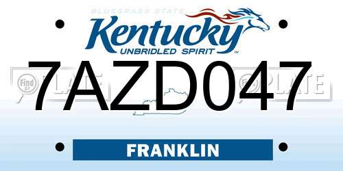 7AZD047 Kentucky License Plate