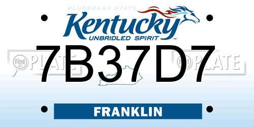 7B37D7 Kentucky License Plate