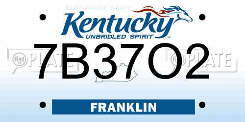 7B37O2 Kentucky License Plate