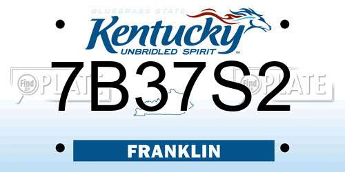 7B37S2 Kentucky License Plate