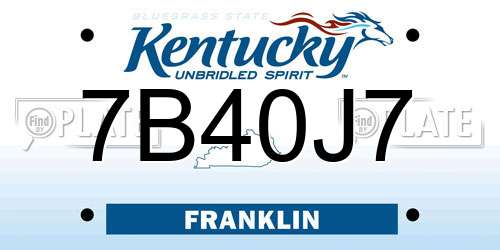 7B40J7 Kentucky License Plate