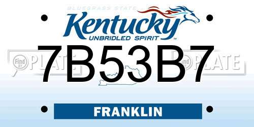 7B53B7 Kentucky License Plate
