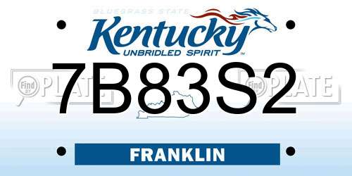 7B83S2 Kentucky License Plate