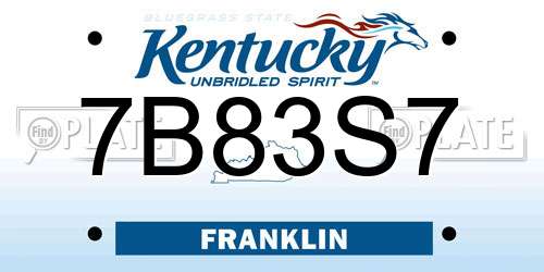7B83S7 Kentucky License Plate