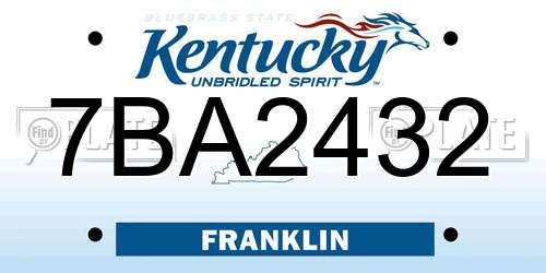 7BA2432 Kentucky License Plate