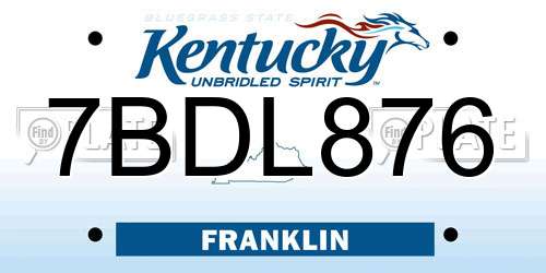 7BDL876 Kentucky License Plate