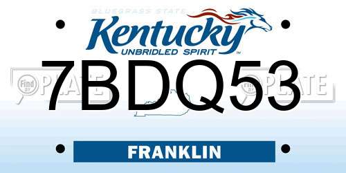 7BDQ53 Kentucky License Plate