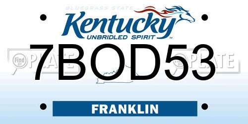 7BOD53 Kentucky License Plate