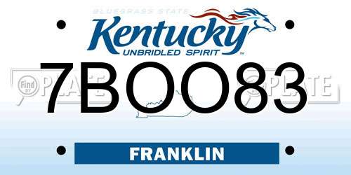 7BOO83 Kentucky License Plate