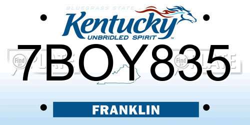 7BOY835 Kentucky License Plate