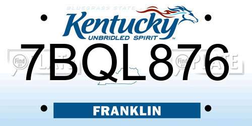 7BQL876 Kentucky License Plate