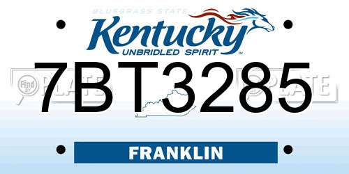 7BT3285 Kentucky License Plate