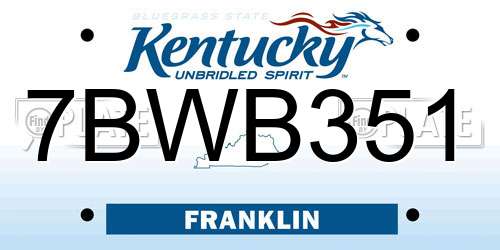 7BWB351 Kentucky License Plate