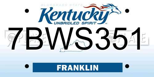 7BWS351 Kentucky License Plate