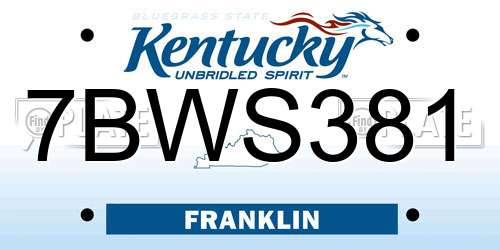 7BWS381 Kentucky License Plate