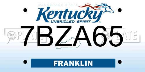 7BZA65 Kentucky License Plate