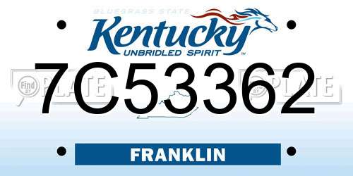 7C53362 Kentucky License Plate