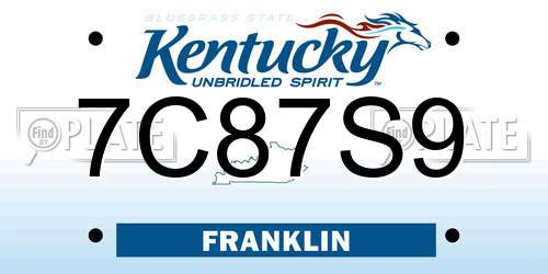 7C87S9 Kentucky License Plate