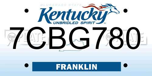 7CBG780 Kentucky License Plate