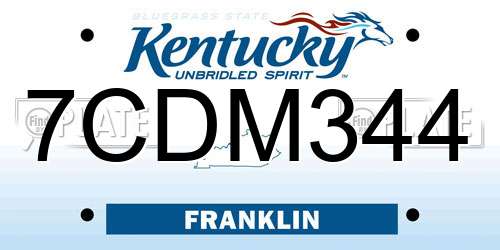 7CDM344 Kentucky License Plate
