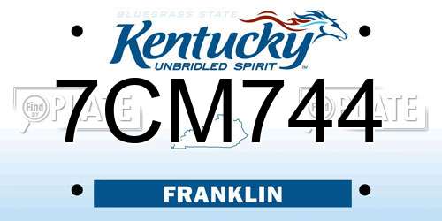 7CM744 Kentucky License Plate