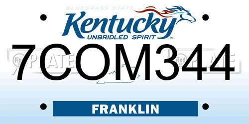 7COM344 Kentucky License Plate