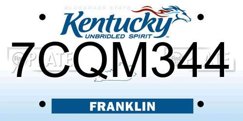 7CQM344 Kentucky License Plate