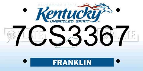 7CS3367 Kentucky License Plate