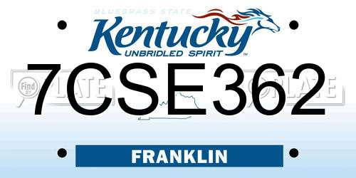 7CSE362 Kentucky License Plate