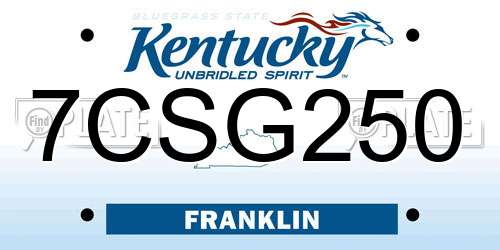7CSG250 Kentucky License Plate