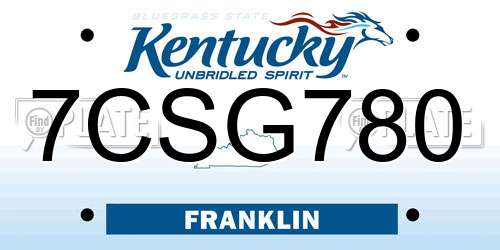7CSG780 Kentucky License Plate