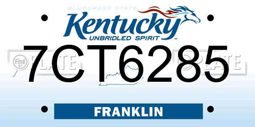 7CT6285 Kentucky License Plate