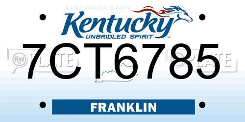7CT6785 Kentucky License Plate