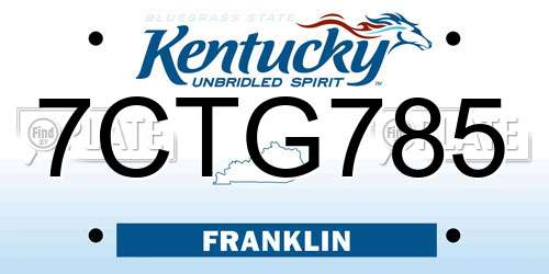 7CTG785 Kentucky License Plate