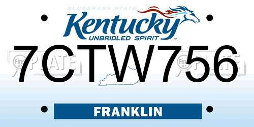 7CTW756 Kentucky License Plate