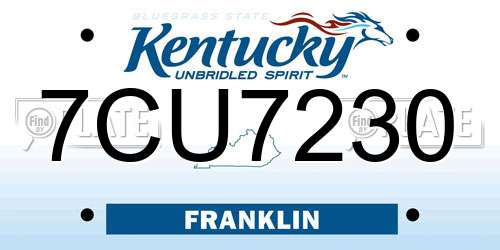7CU7230 Kentucky License Plate