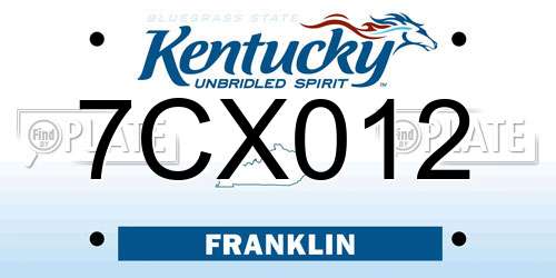 7CX012 Kentucky License Plate