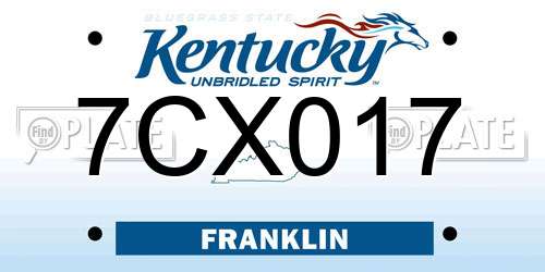 7CX017 Kentucky License Plate