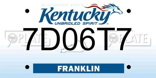 7D06T7 Kentucky License Plate