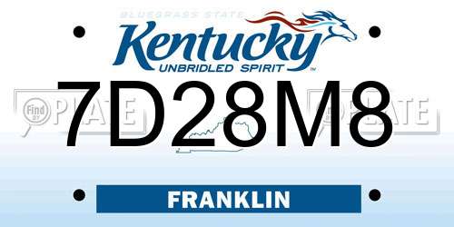7D28M8 Kentucky License Plate